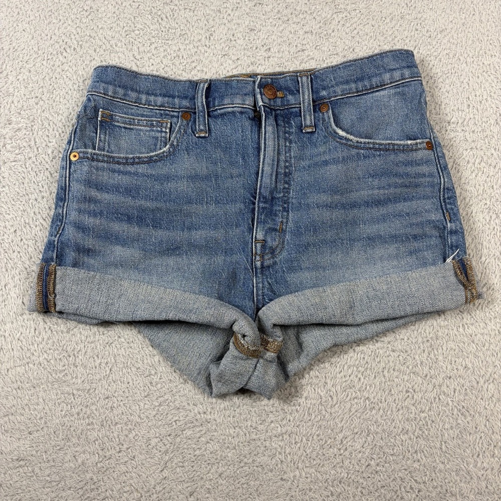 Madewell High Rise Denim Shorts Women 28 Dark Wash Faded 3" Booty Micro Festival